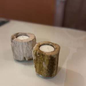 Waxinelichthouder versteend hout L