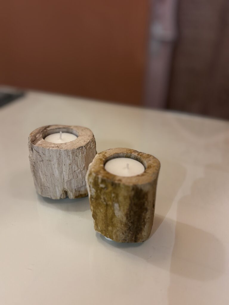 Waxinelichthouder versteend hout L